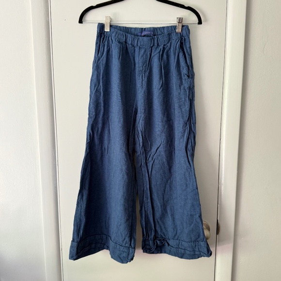 cut loose Pants - Cut Loose Navy Blue Linen Blend Wide Leg Cropped Pants Extra Small